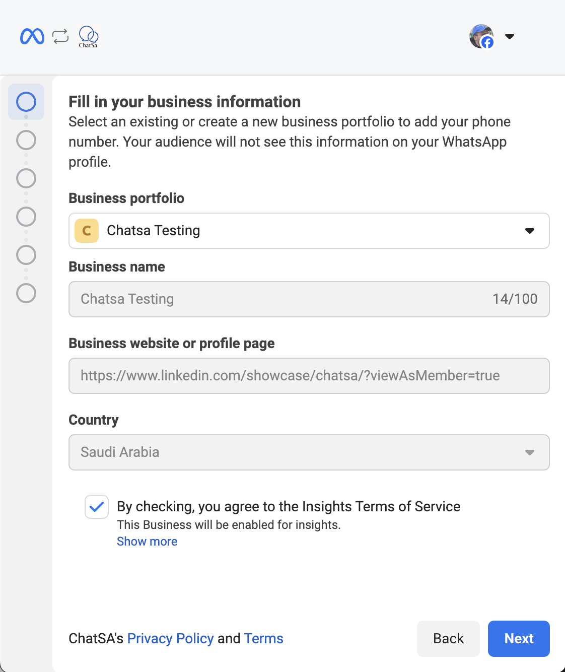 Choose or create a business profile